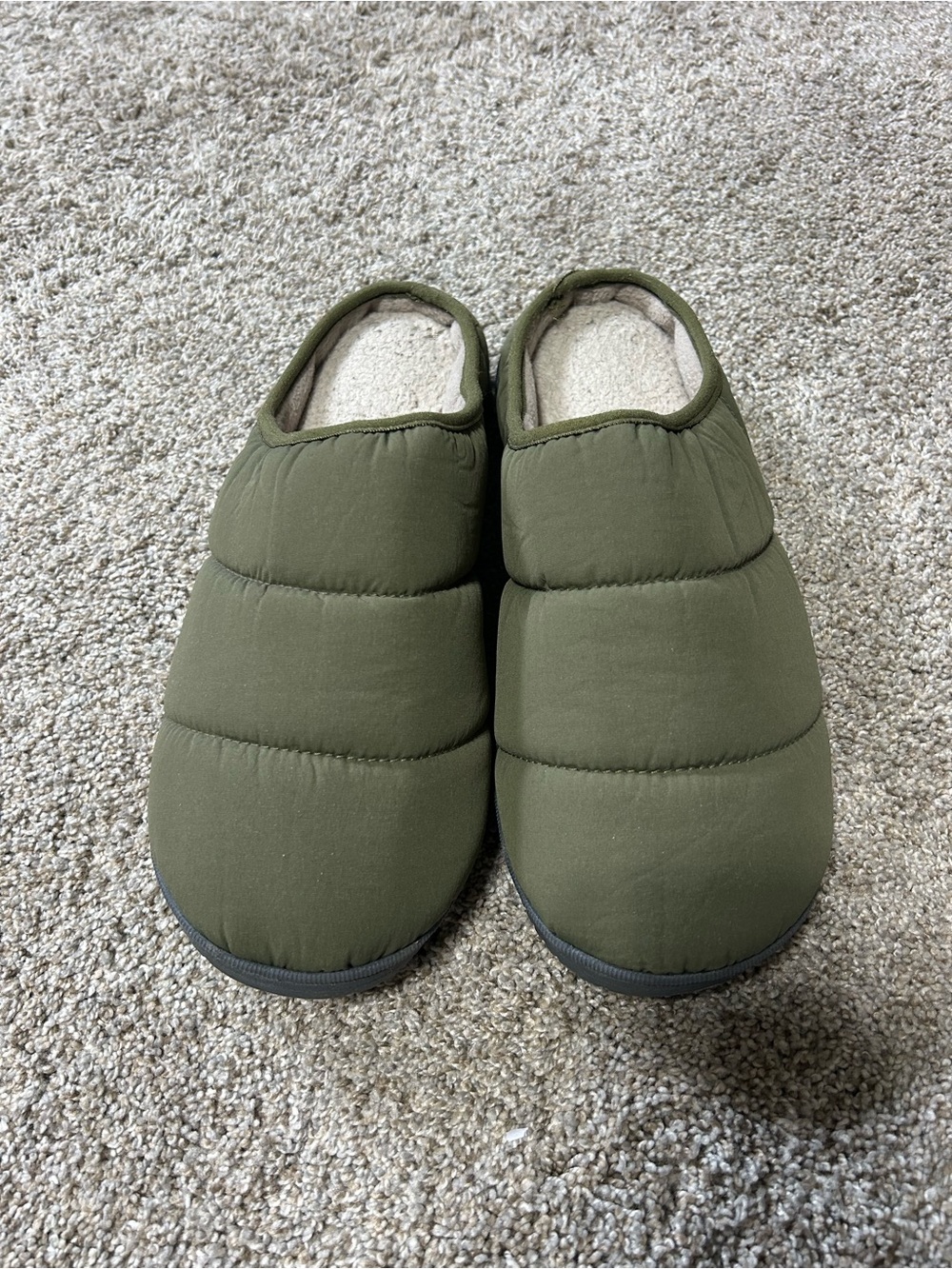 Quilted Olive Green Slip-On Padded Slippers